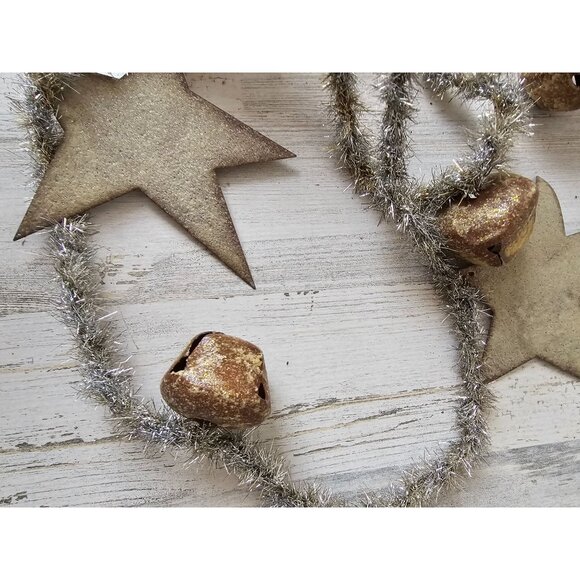 Antique 8' tinsel star Bell Garland tree metal silver unique - Picture 4 of 8